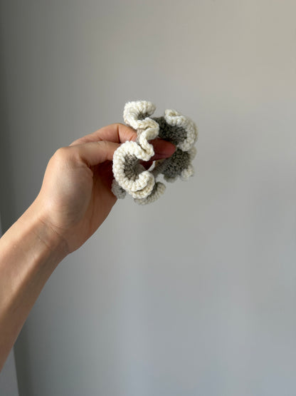Brownish Grey & Cream Crochet Scrunchie