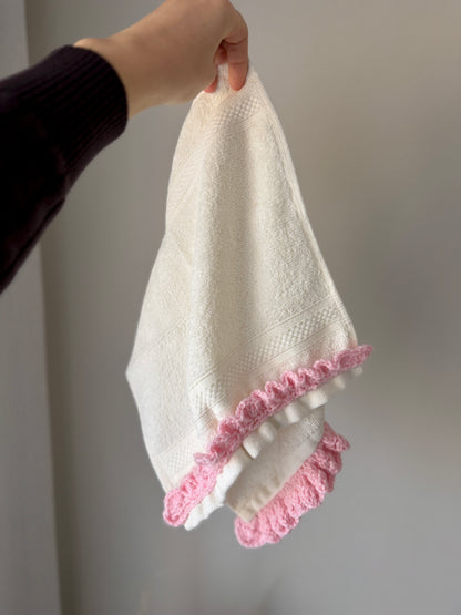 Pretty Pair of Face Washers with Pink Crochet Detail