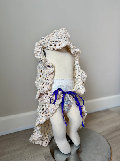 Leila Crochet Baby Wrap, Beanie + Headband Set