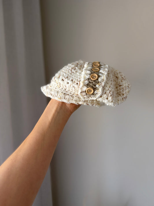 Neutral Crochet Hat with Button Detail