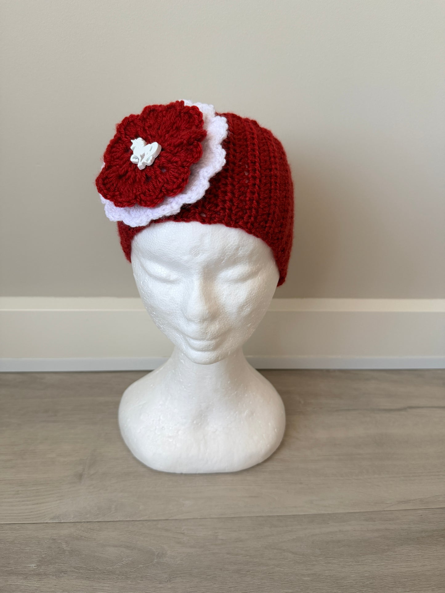 Red with White Unicorn Crochet Headband