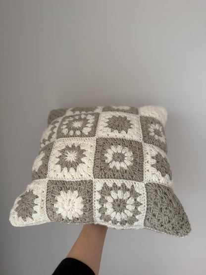Patchwork Cream & Beige Crochet Cushion