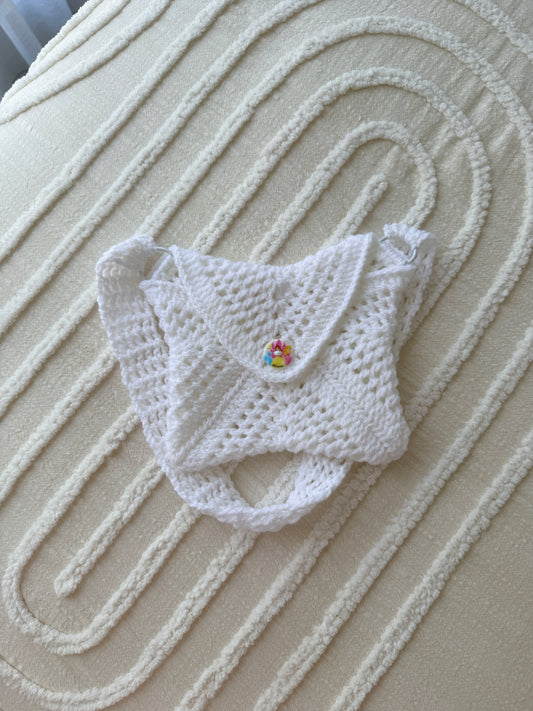 White Kids Crochet Bag with Princess Button