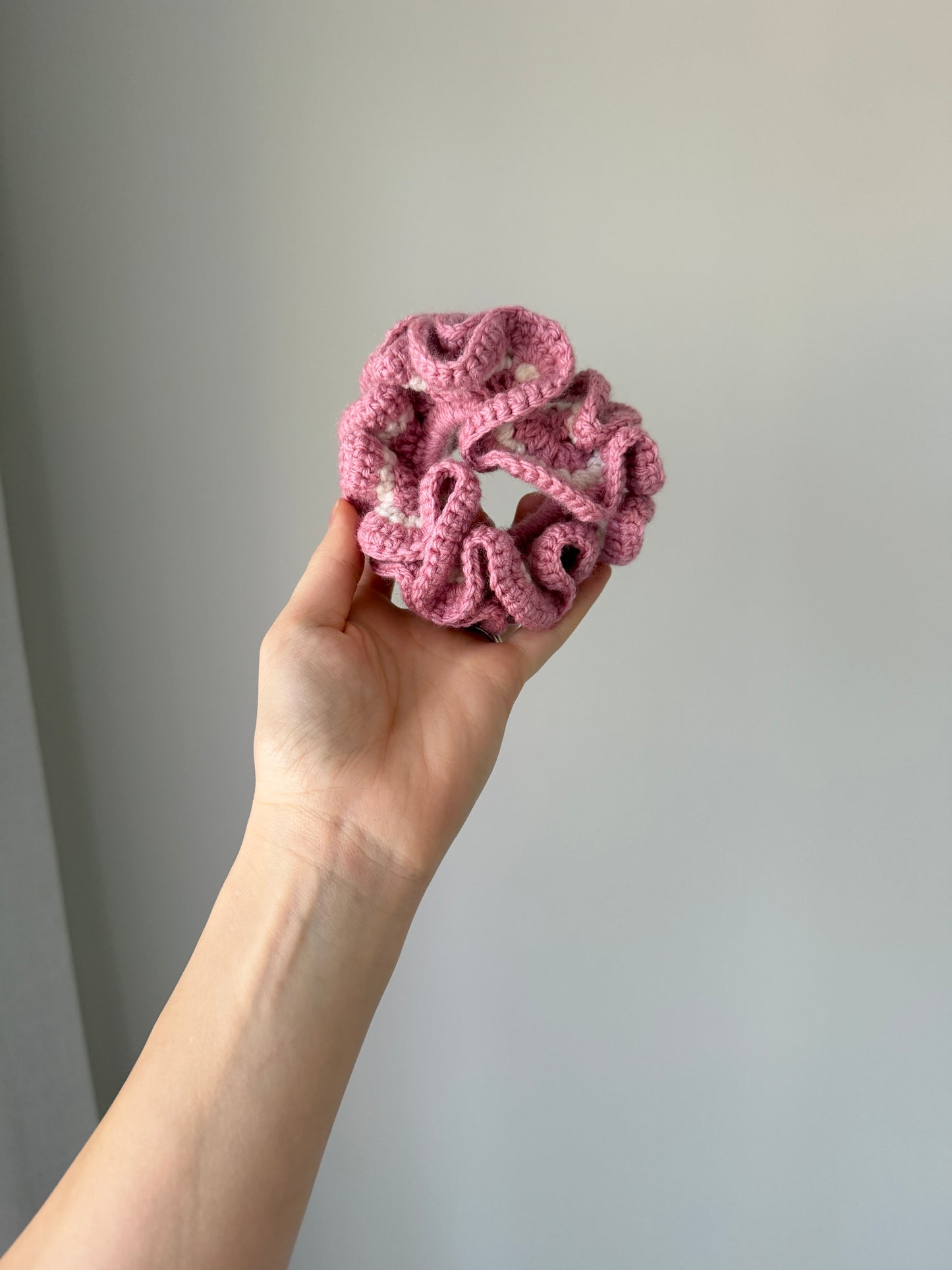Pink & Cream Crochet Scrunchie