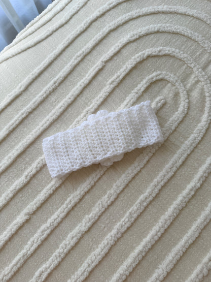 White Flower Headband with Unicorn Button