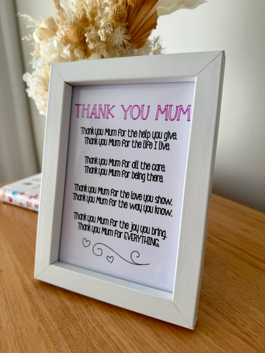 Framed Thank you Mum Poem 5x7in