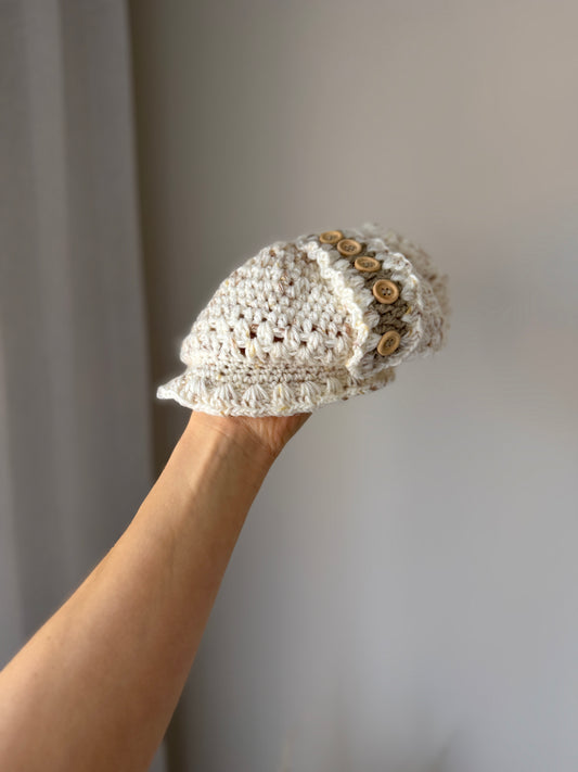 Neutral Crochet Hat with Button Detail