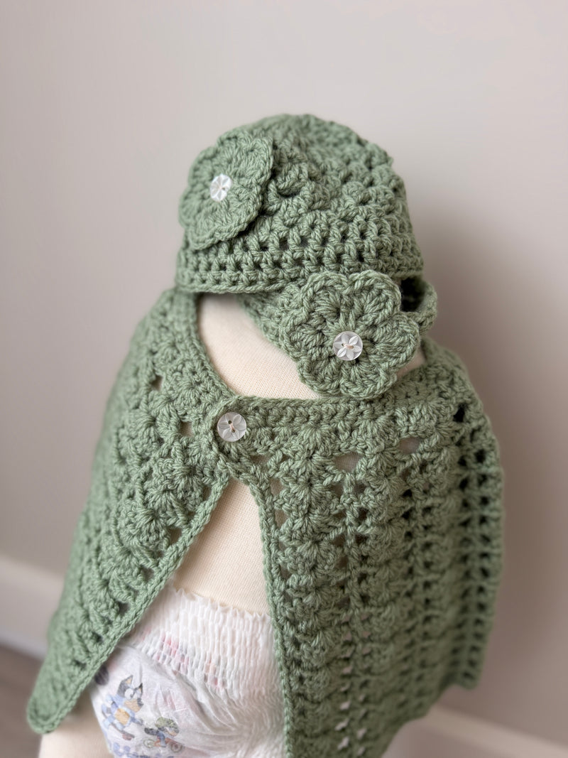 Arabella Crochet Poncho, Beanie + Headband Set