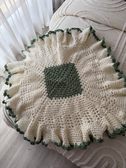 Crochet Baby Blanket | Green & Cream