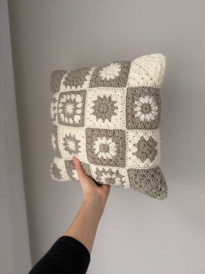 Patchwork Cream & Beige Crochet Cushion