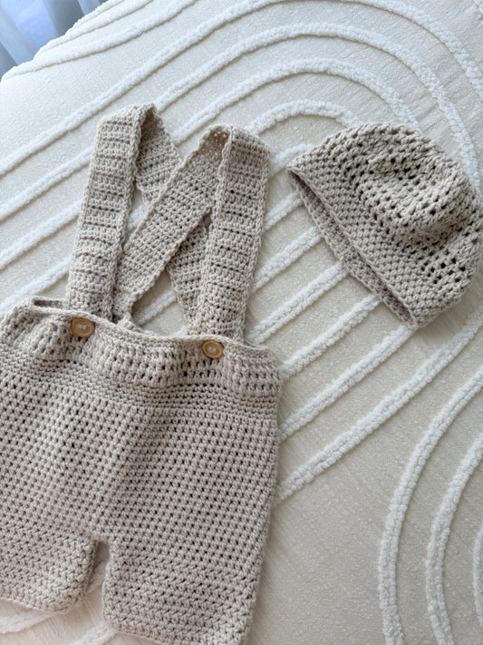 Ashley Overalls & Beanie Crochet Set