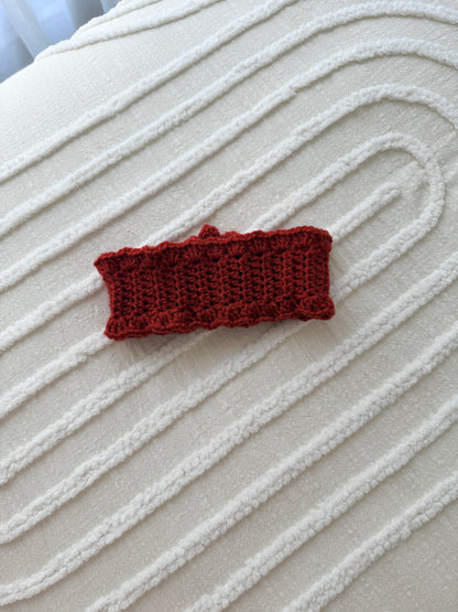 Red Flower Crochet Headband with Cat Button
