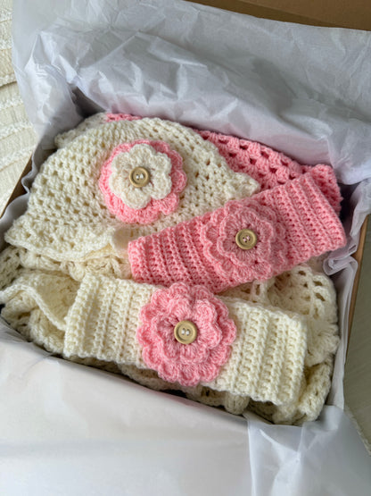 Baby Girl Boxed Crochet Hamper | Pink & Cream