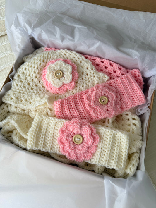 Baby Girl Boxed Crochet Hamper | Pink & Cream