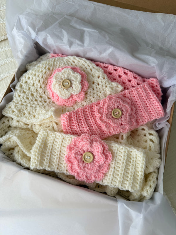 Baby Girl Boxed Crochet Hamper | Pink & Cream