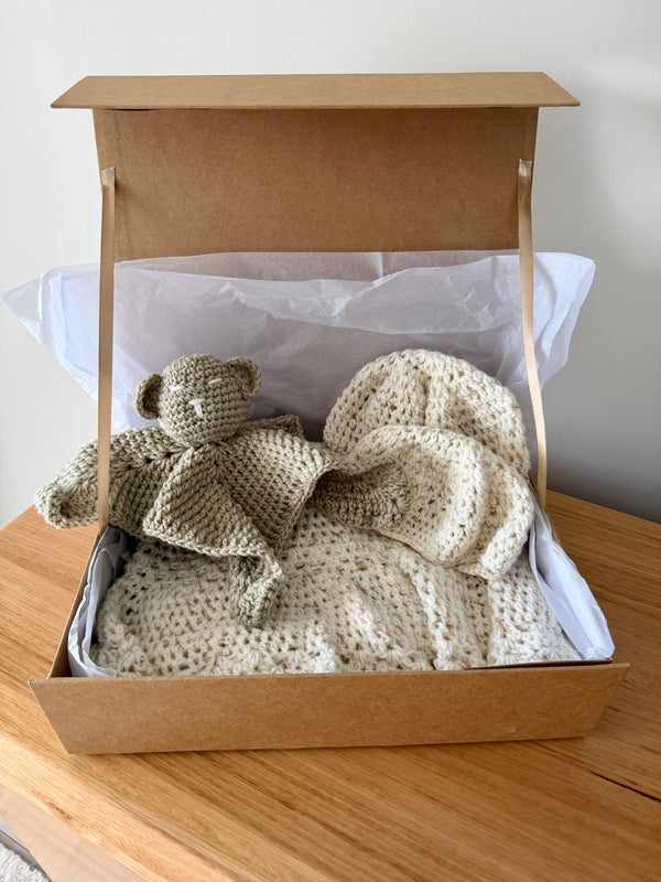 Crochet Gender Neutral Baby Hamper | Beige & Cream