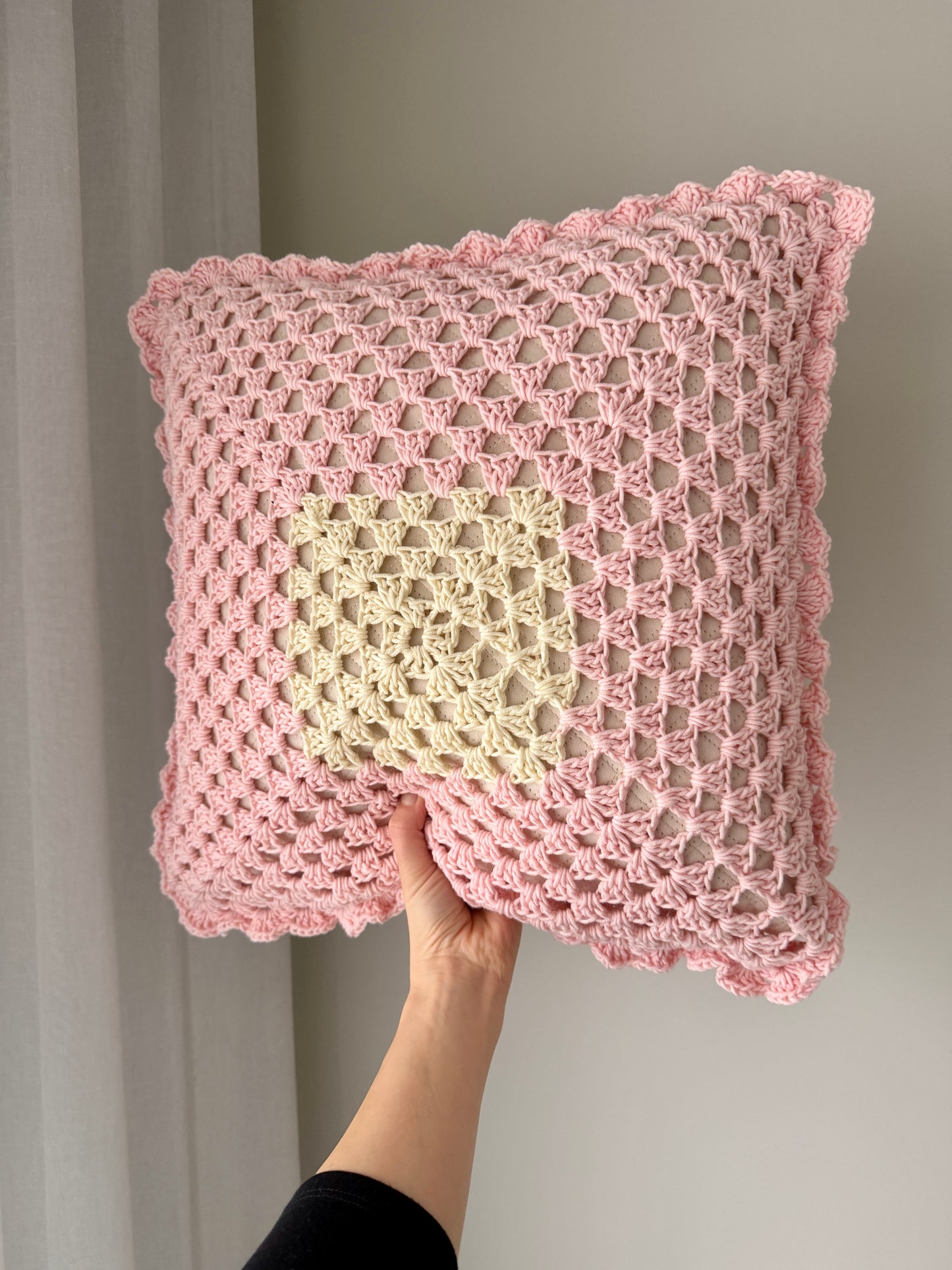 Soft Pink Crochet Cushion