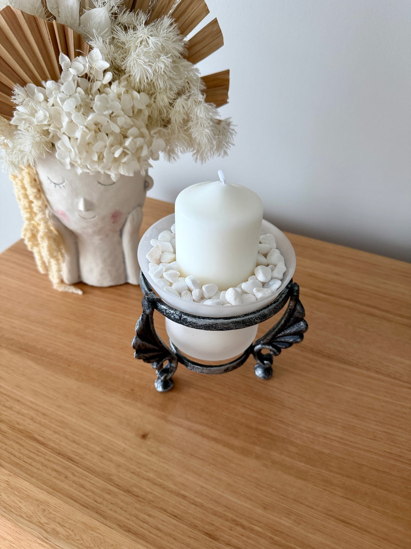 White Candle in Frosted Glass Bowl
