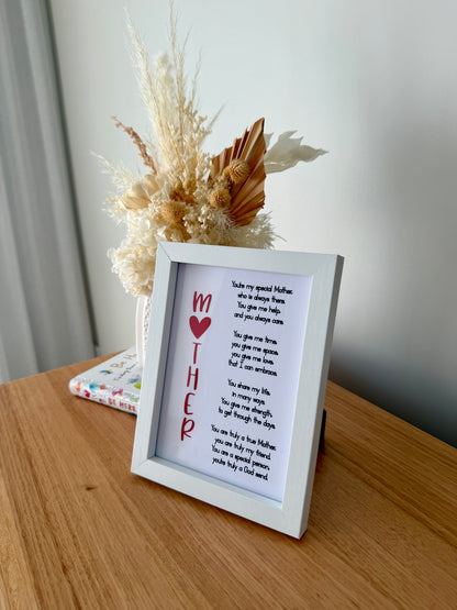 Framed Mother Poem 6x8in