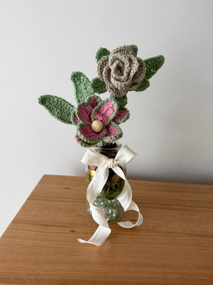 Coloured Crochet Flower Arrangement in Glass Vase