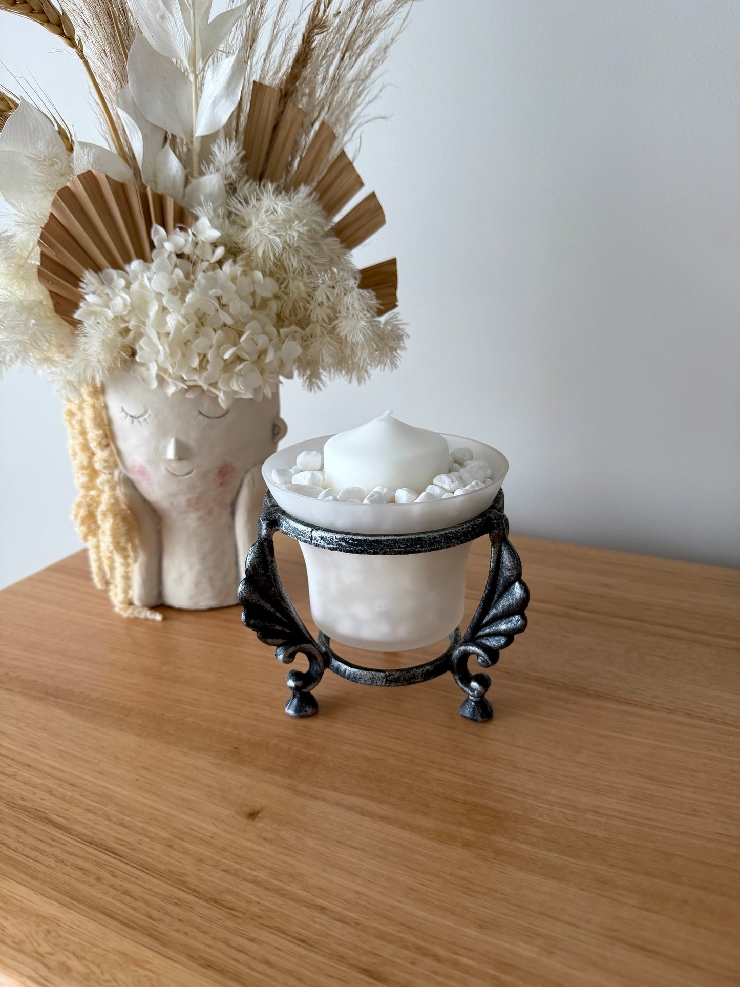 White Candle in Frosted Glass Bowl